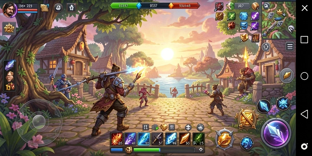 Screenshot gameplay RPG yang menampilkan pertarungan epik karakter.