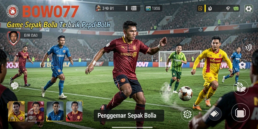 Screenshot gameplay BOWO77 dengan aksi sepak bola yang mendebarkan.