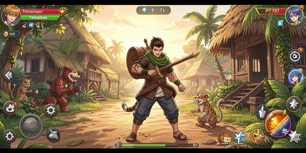 Screenshot gameplay PT707 dengan karakter Anime beraksi.
