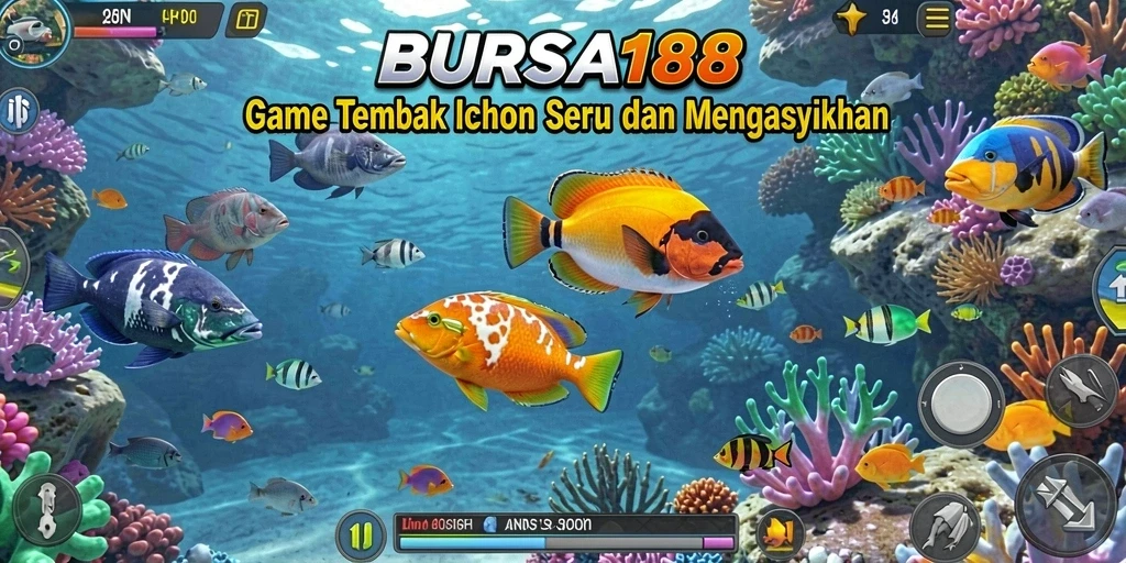 Tampilan menggigit dari gameplay BURSA188 dengan ikan berwarna-warni.